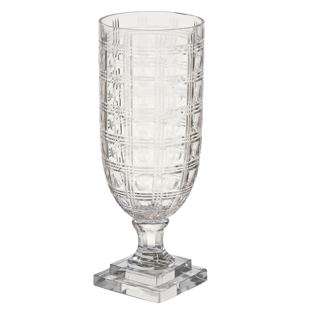 Etched Glass Footed Hurricane