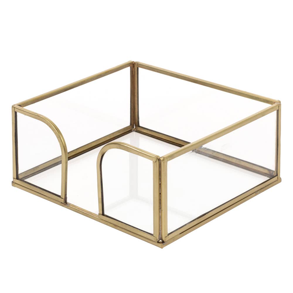 Gold Edge Glass Caddy for Cocktail Napkins