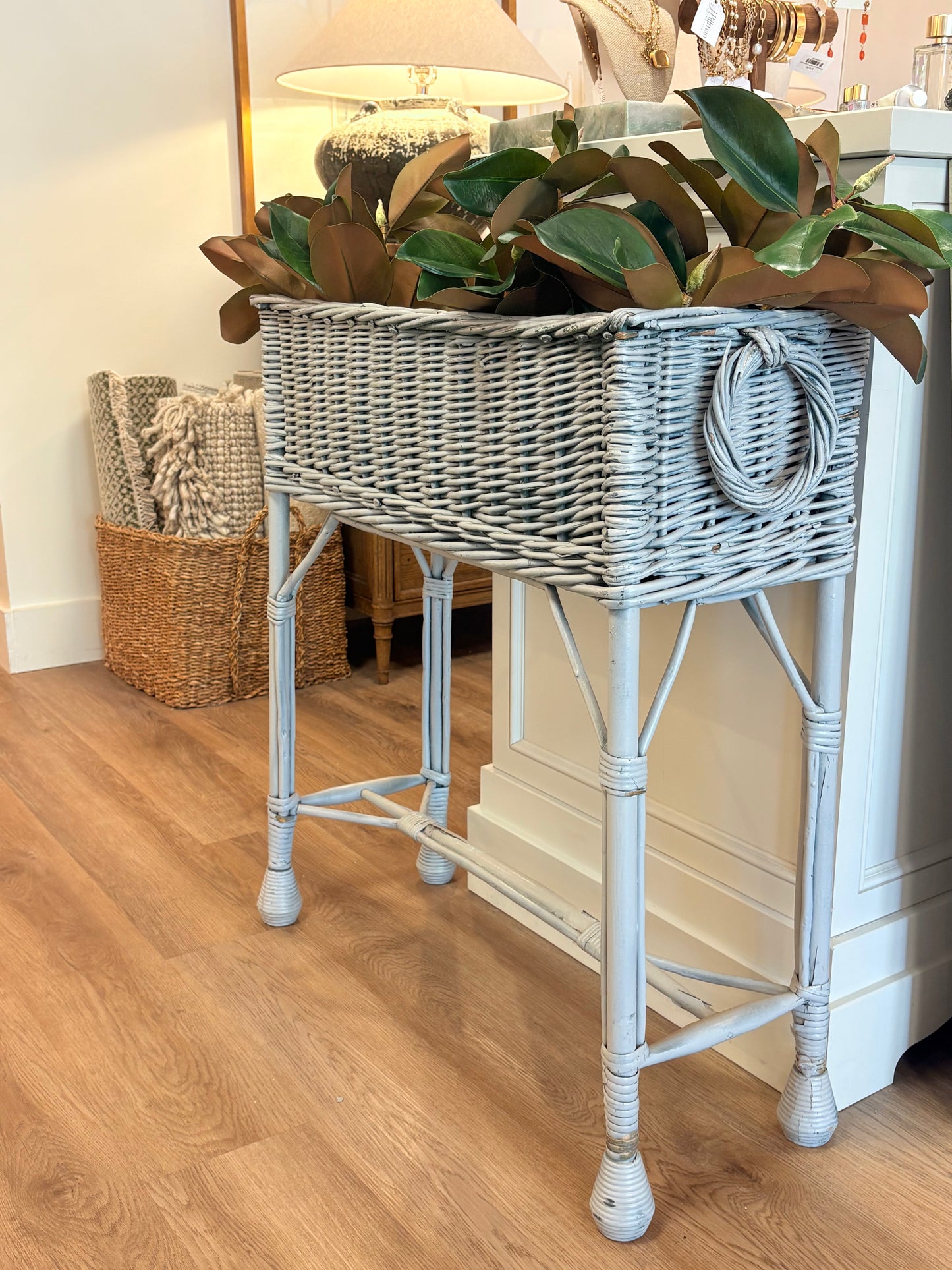 Vintage Blue Woven Planter