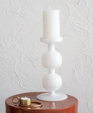 White Recycled Glass Double Bulb Candle Holder