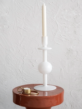 White Recycled Glass Bulb Candle Holder