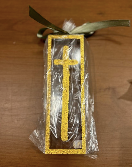 Tall Gold Cross on Acrylic Block