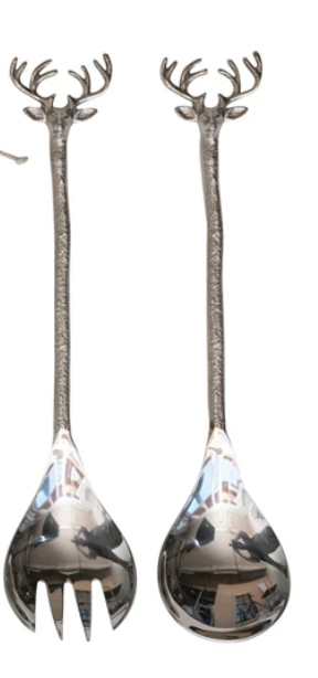 Silver Reindeer Salad Servers