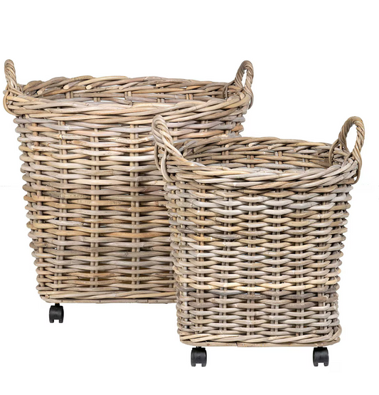 Mona Round Rattan Basket on Wheels