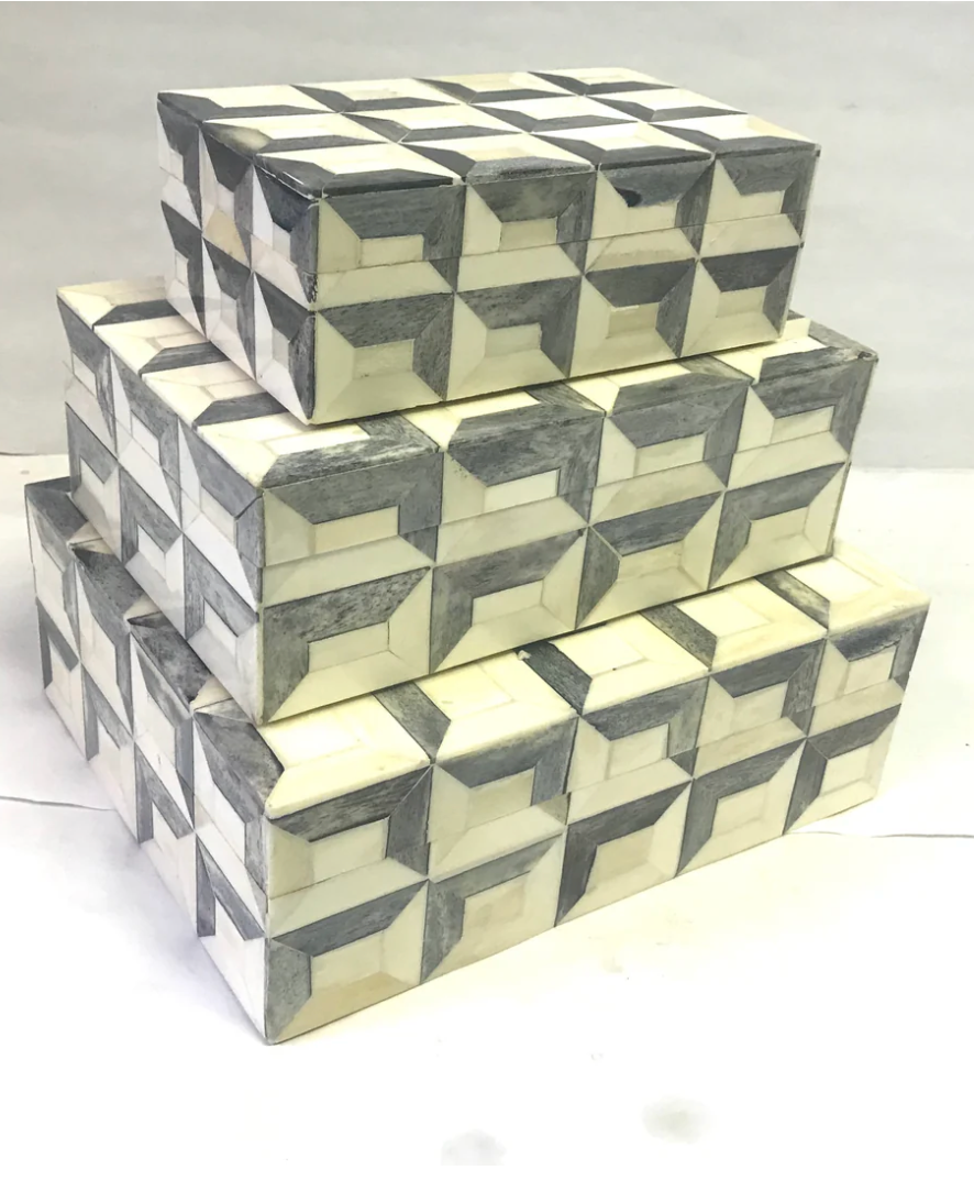 Gray & White Geometric Bone Box