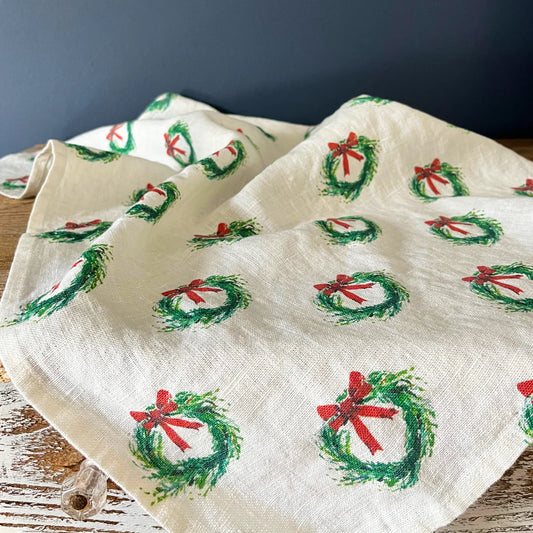 Linen Wreath Tea Towel