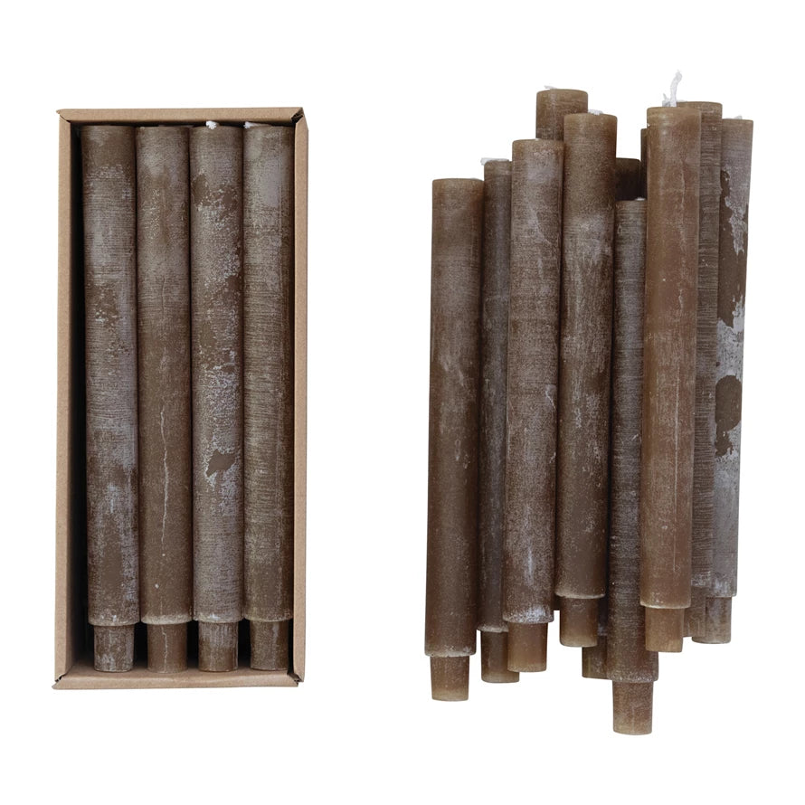 Unscented Taper Candles in Box (Set of 12, Brown)