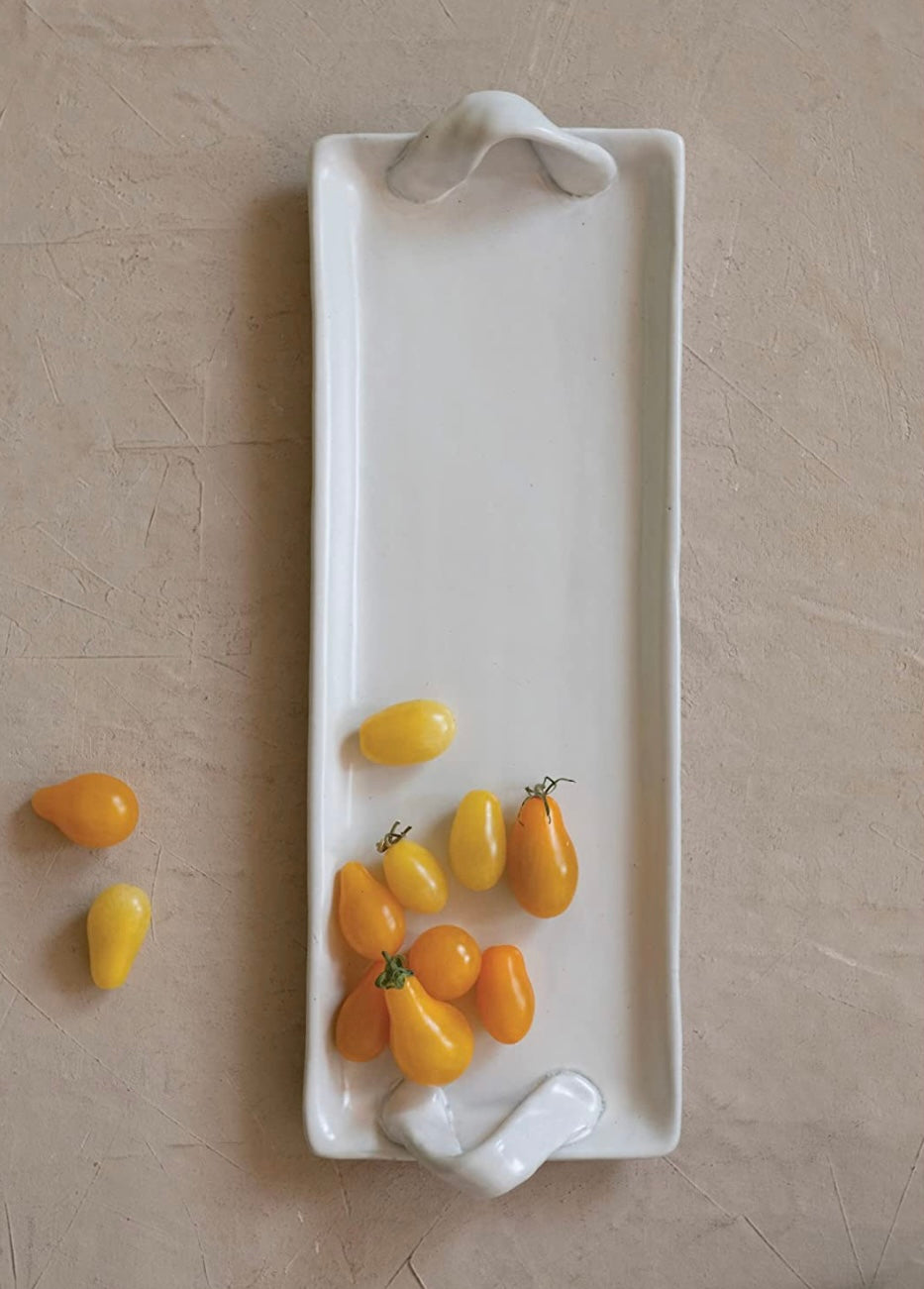 Stoneware Tray w/ Handles (Matte White)