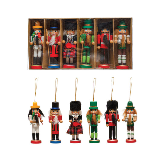 Wooden Nutcracker Ornaments (Set of 6, Multicolor)