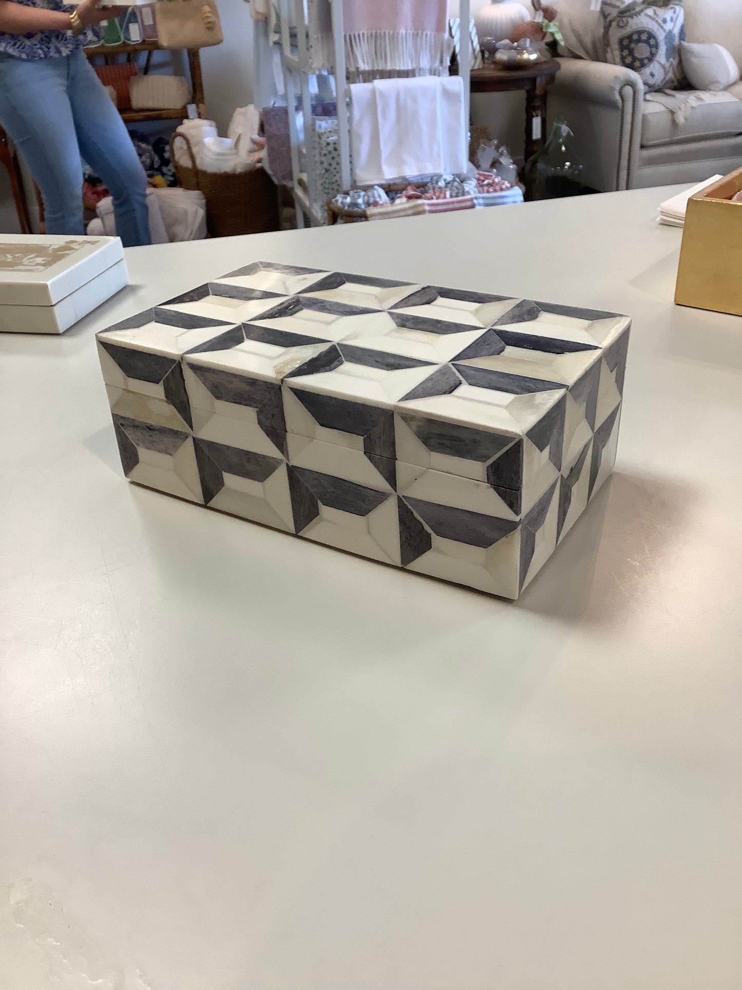 Gray & White Geometric Bone Box