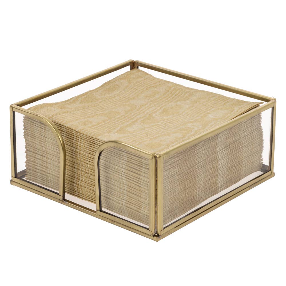 Gold Edge Glass Caddy for Cocktail Napkins