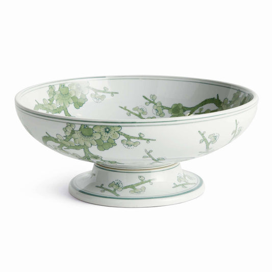 Green & White Chinoiserie Footed Bowl