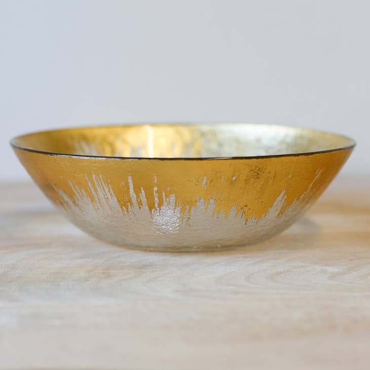 Glass Serving Bowl Clear/Gold