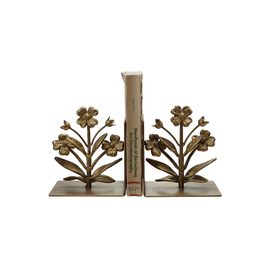 Gold Metal Flower Bookends