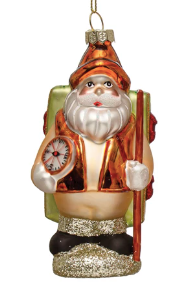 Glass Hiking Santa Ornament