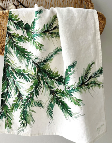 Pine branch tea towel