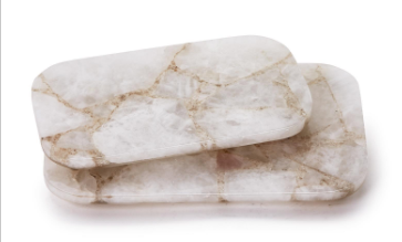 White Quartz Tray with Silver Feet