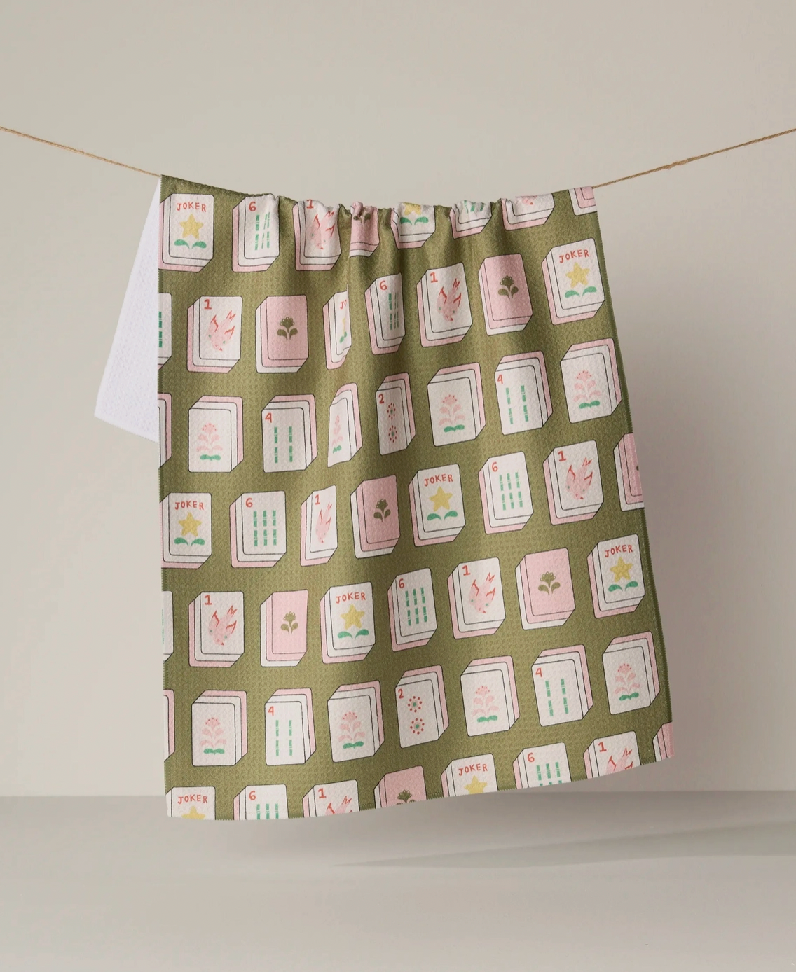 Geometry Tea Towel - Flower Tiles Green Mahjong