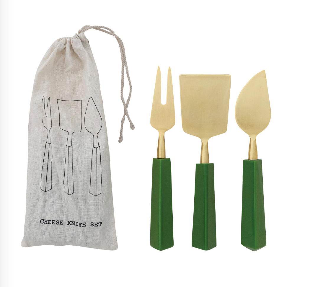 Cheese Knives - Resin Green Handles/Gold