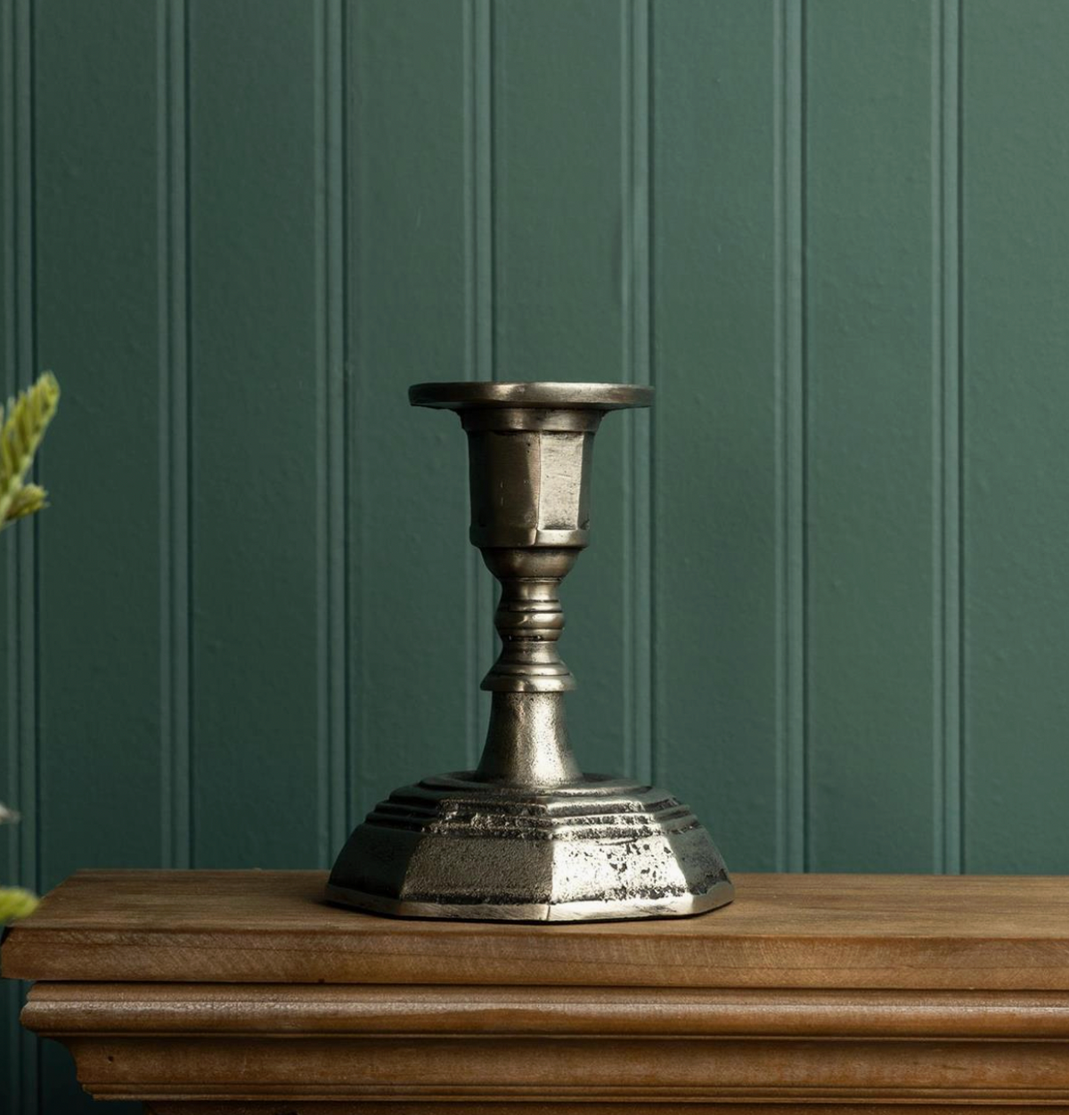 Antiqued Pewter Finish Candle Holder