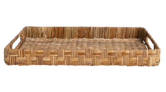Large Hand-Woven Rattan Tray