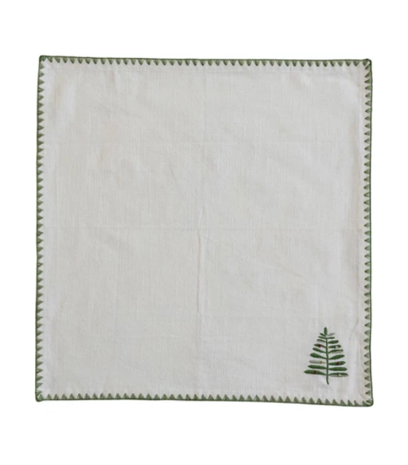 Christmas Tree Embroidered Dinner Napkins