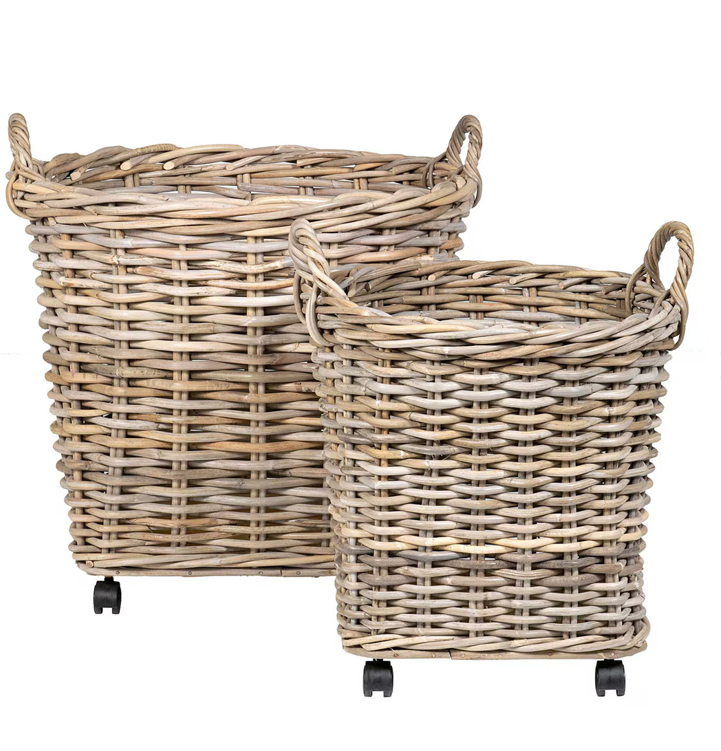 Mona Round Rattan Basket on Wheels