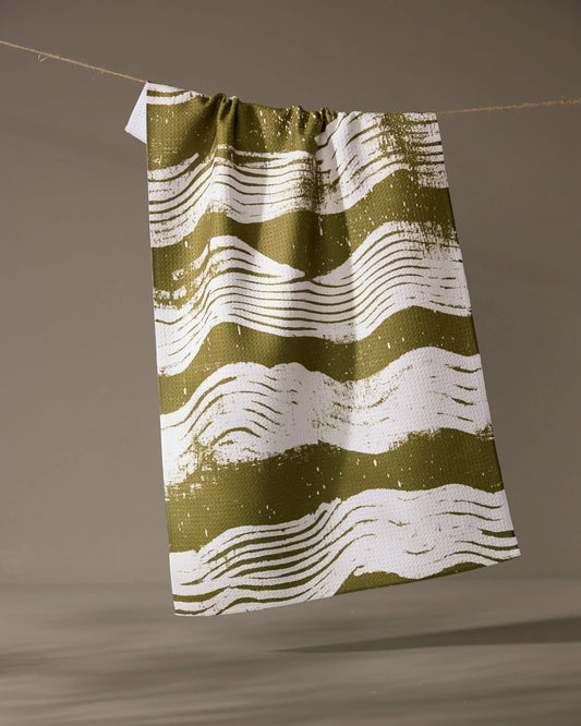 Geometry Brushline Green Tea Towel