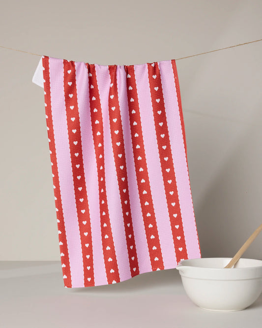 Geometry Ribbon Hearts Tea Towel