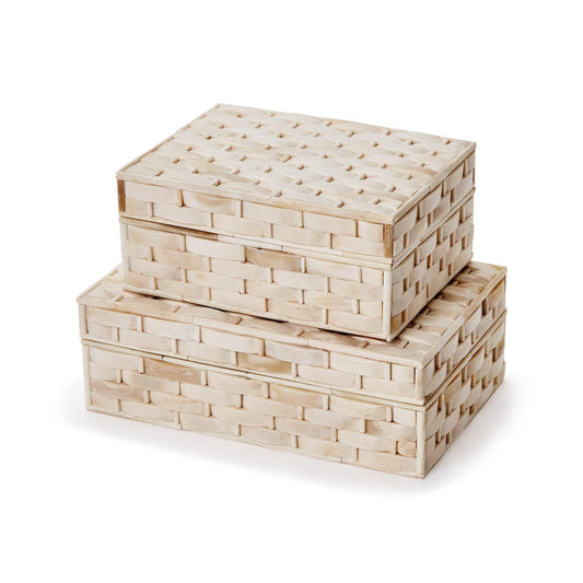 Basketweave Hinged Bone Boxes