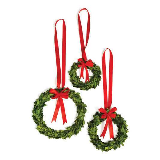 Small Boxwood Wreath with Red Ribbon
