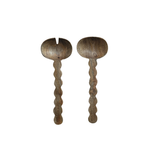 Mango Wood Salad Servers w/ Scalloped Handle