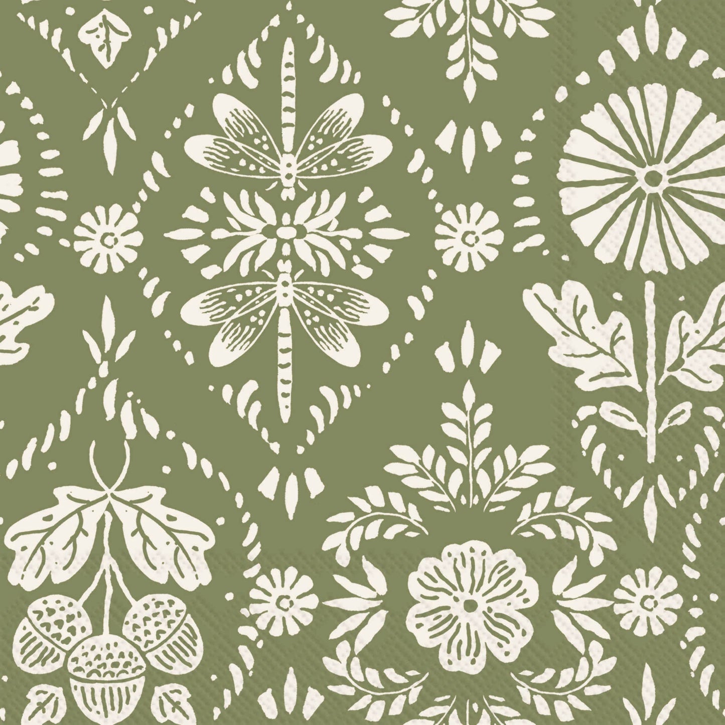Floral Ornament Green Paper Lunch Napkins