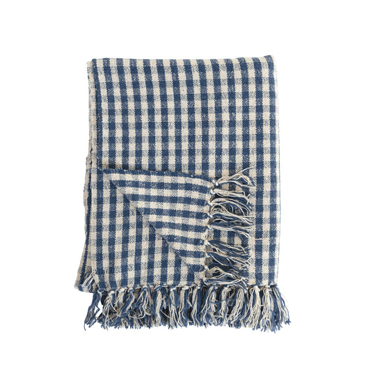 Woven Throw w/ Fringe (Blue Gingham)