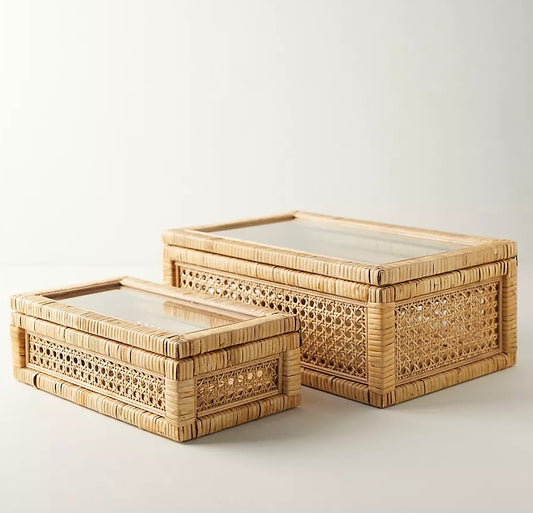 Rattan Display Box with Glass Lid