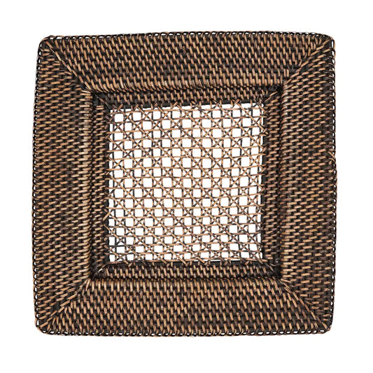 Brown Handmade Rattan Square Charger - Set of 4