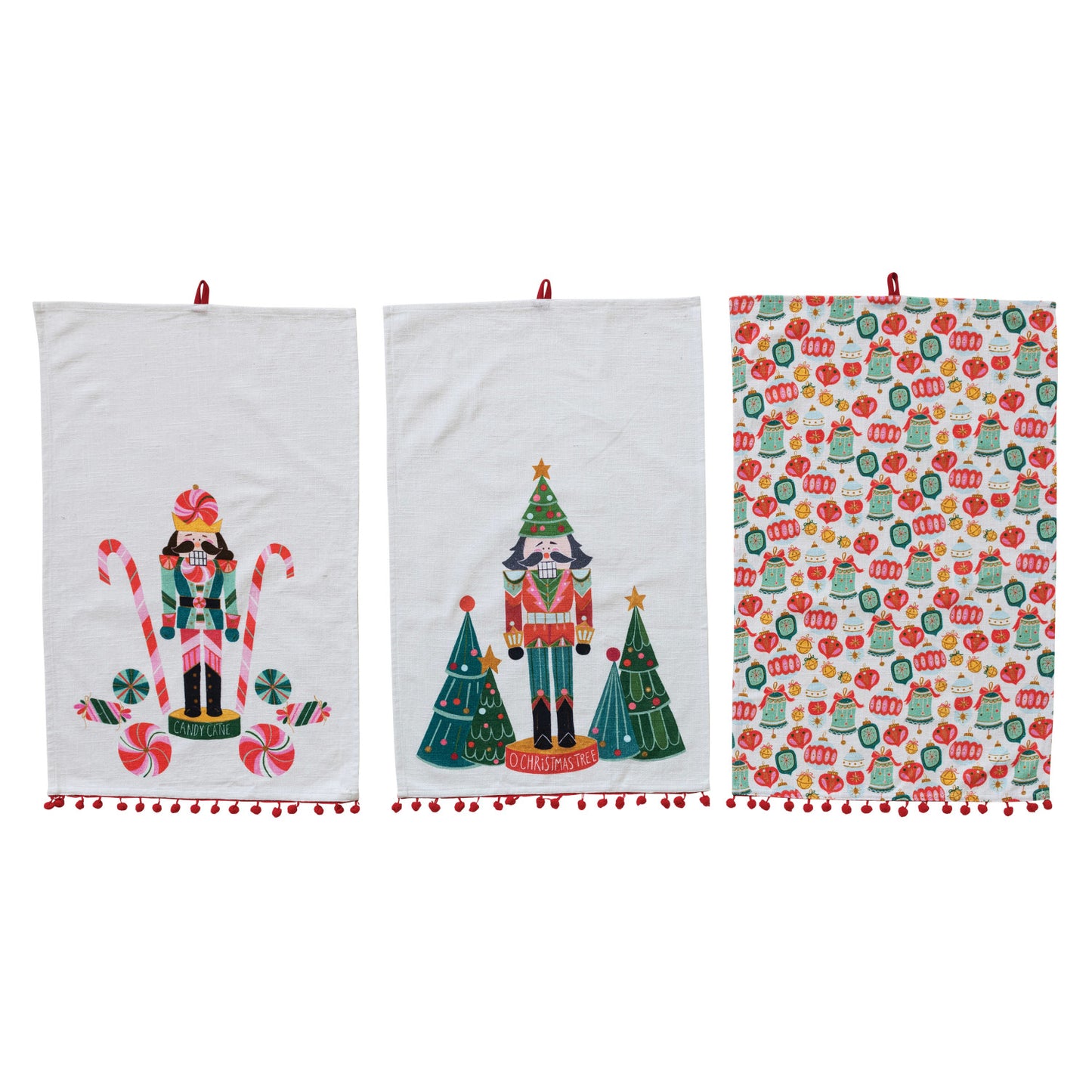 Holiday Tea Towel w/ Pom Poms & Loop