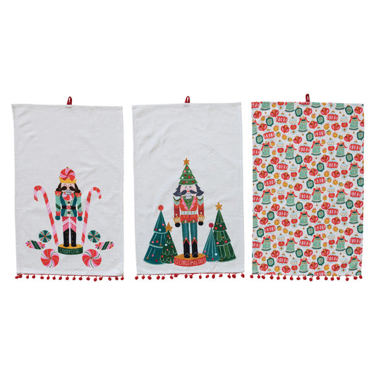 Holiday Tea Towel w/ Pom Poms & Loop
