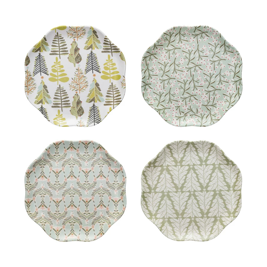 Holiday Patterned Scalloped Plates